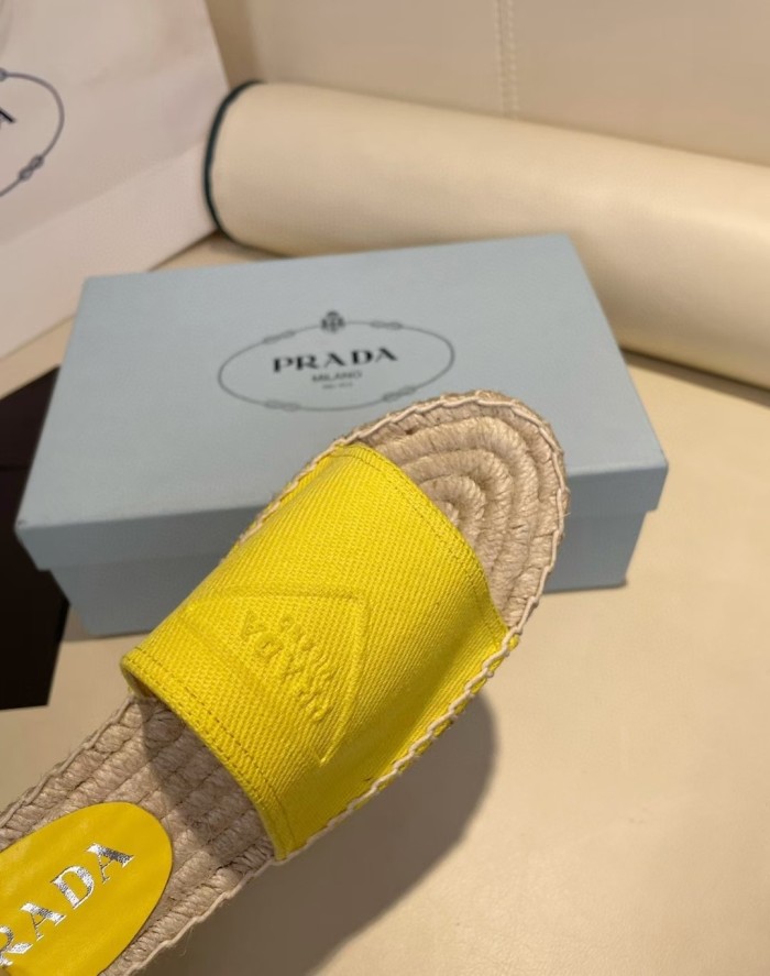 Prada Womens Shoes Casual Luxury Brand Breathable Hemp espadrilles Shoes Sandals Slippers with Original Box