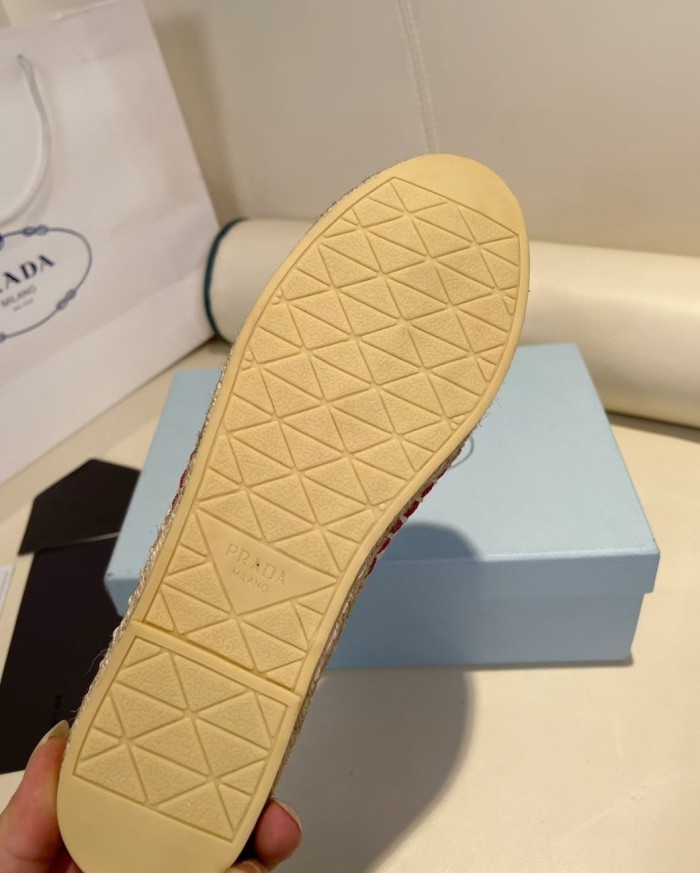 Prada Womens Shoes Casual Luxury Brand Breathable Hemp espadrilles Shoes Sandals Slippers with Original Box