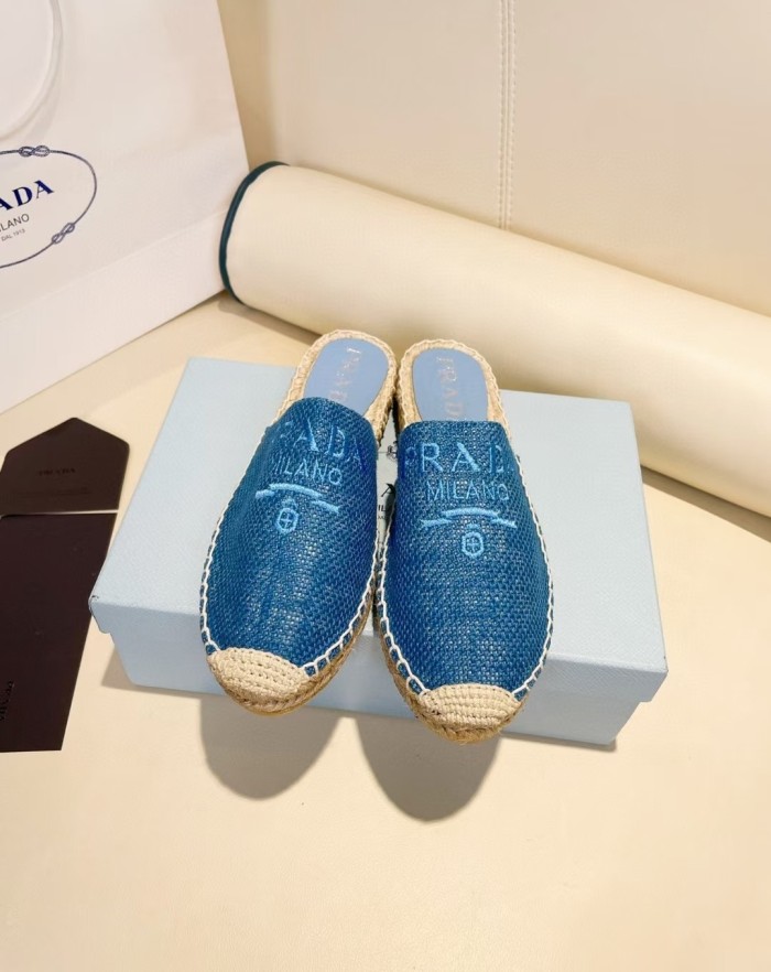 Prada Womens Shoes Casual Luxury Brand Breathable Hemp espadrilles Shoes Sandals Slippers with Original Box