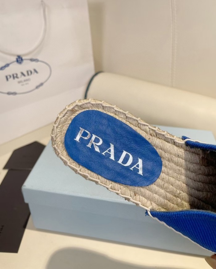 Prada Womens Shoes Casual Luxury Brand Breathable Hemp espadrilles Shoes Sandals Slippers with Original Box