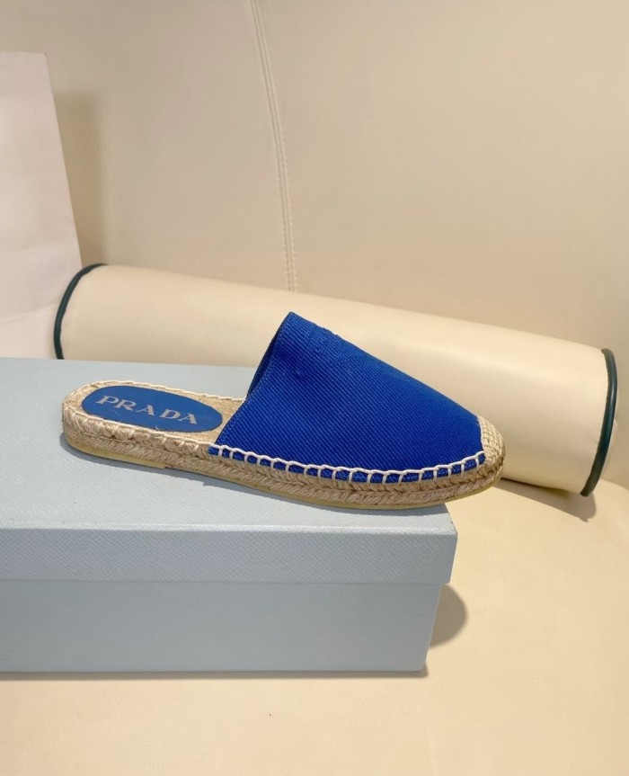 Prada Womens Shoes Casual Luxury Brand Breathable Hemp espadrilles Shoes Sandals Slippers with Original Box