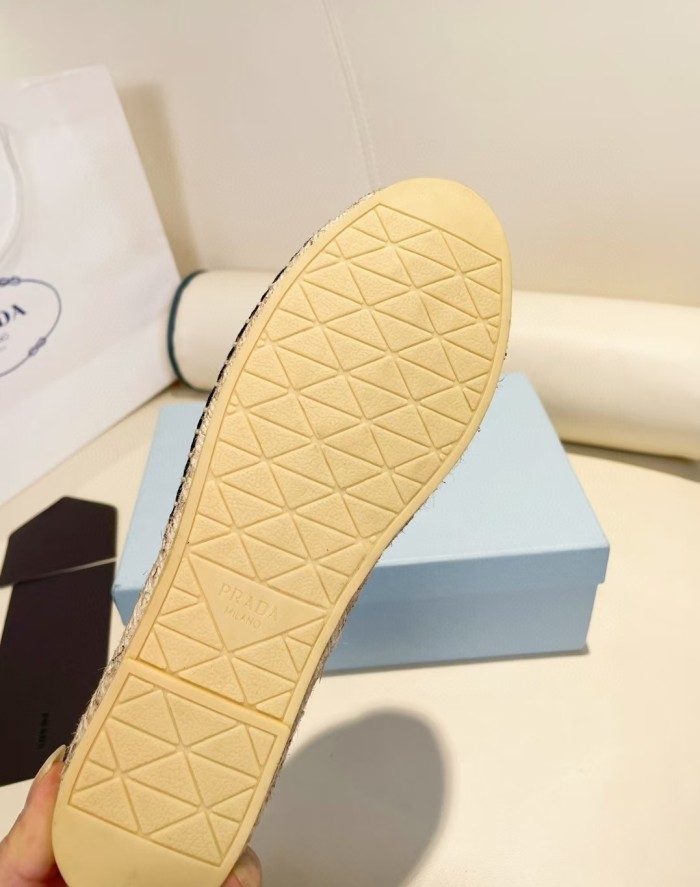 Prada Womens Shoes Casual Luxury Brand Breathable Hemp espadrilles Shoes Sandals Slippers with Original Box