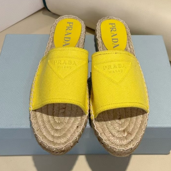 Prada Womens Shoes Casual Luxury Brand Breathable Hemp espadrilles Shoes Sandals Slippers with Original Box
