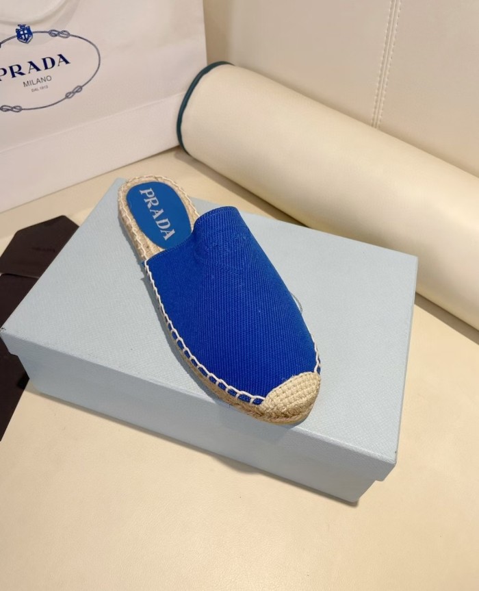Prada Womens Shoes Casual Luxury Brand Breathable Hemp espadrilles Shoes Sandals Slippers with Original Box