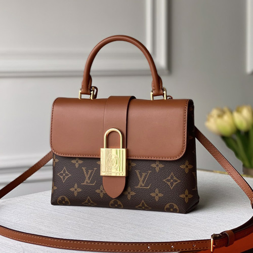 Louis Vuitton Womens Bags Luxury Brand Fashion Handbags Crossbody Bags Type LOCKY BB M44654 Caramel Brown Monogram coated canvas and smooth cowhide leather with Original Box