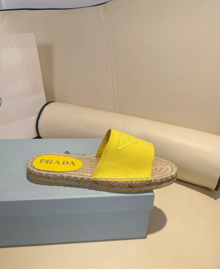 Prada Womens Shoes Casual Luxury Brand Breathable Hemp espadrilles Shoes Sandals Slippers with Original Box