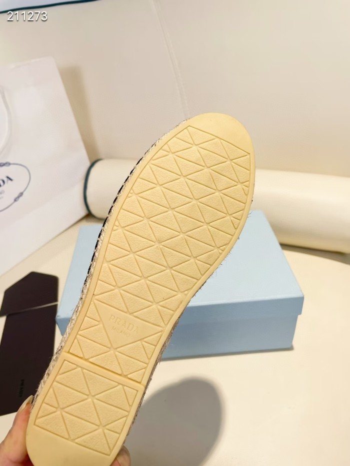Prada Womens Shoes Casual Luxury Brand Breathable Hemp espadrilles Shoes Sandals Slippers with Original Box