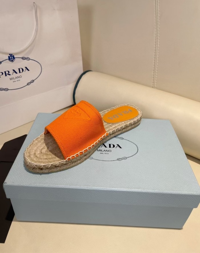 Prada Womens Shoes Casual Luxury Brand Breathable Hemp espadrilles Shoes Sandals Slippers with Original Box