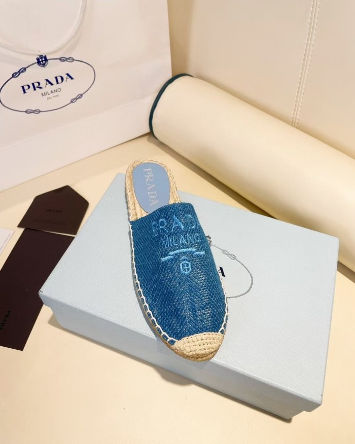 Prada Womens Shoes Casual Luxury Brand Breathable Hemp espadrilles Shoes Sandals Slippers with Original Box