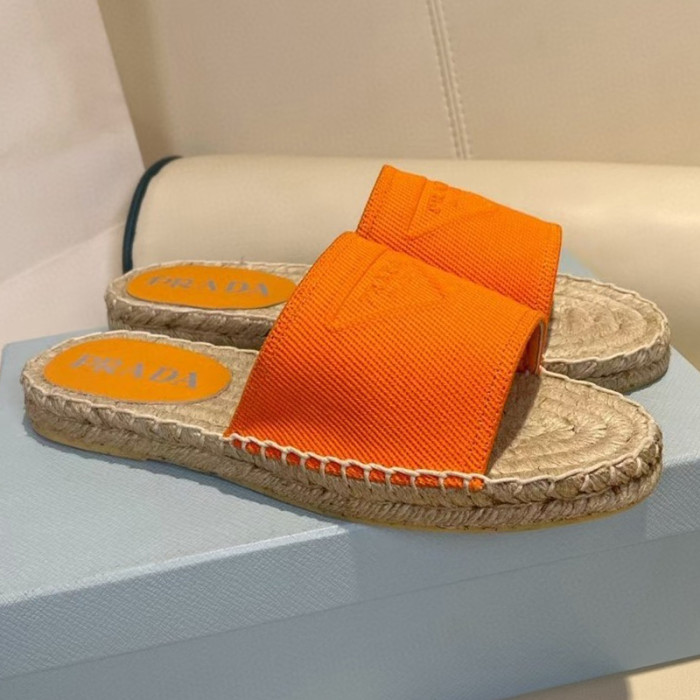 Prada Womens Shoes Casual Luxury Brand Breathable Hemp espadrilles Shoes Sandals Slippers with Original Box