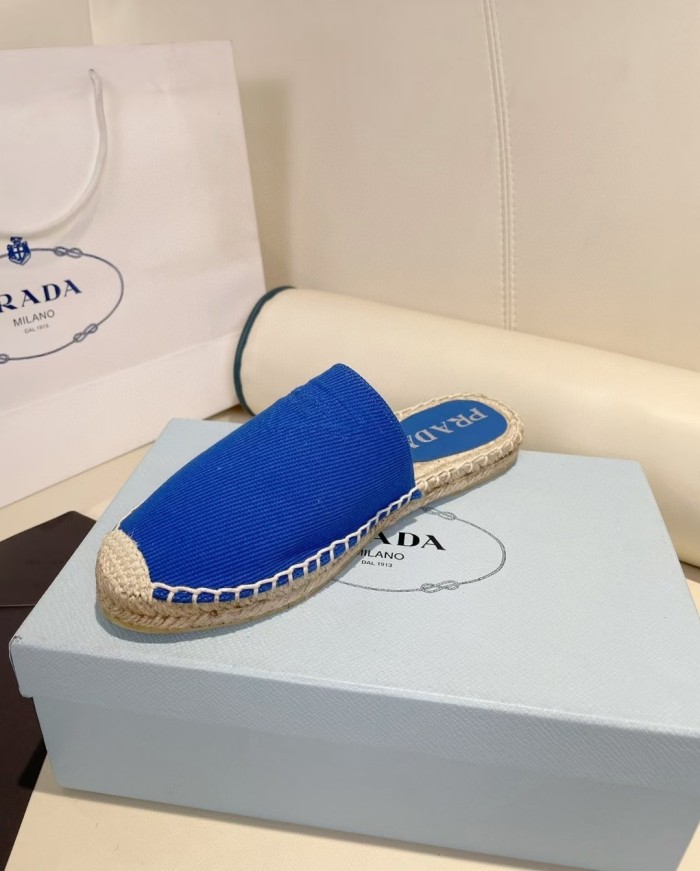 Prada Womens Shoes Casual Luxury Brand Breathable Hemp espadrilles Shoes Sandals Slippers with Original Box