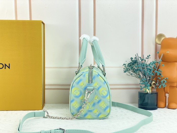 Louis Vuitton Womens Bags Luxury Brand Fashion Type Louis Vuitton SPEEDY BANDOULIÈRE 20 Vert d'eau Green Sprayed and embossed grained cowhide leather with Original Box M46092