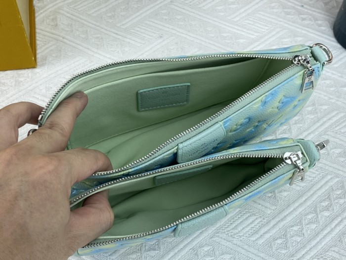 Louis Vuitton Womens Bags Clutch Wallets Luxury Brand Fashion Type Messenger Bags MULTI POCHETTE ACCESSOIRES M46180 Vert d'eau Green Sprayed and embossed grained cowhide leather