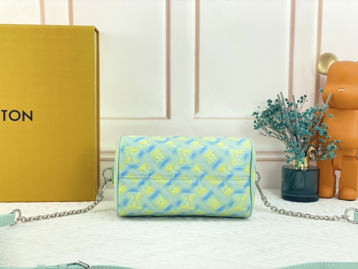 Louis Vuitton Womens Bags Luxury Brand Fashion Type Louis Vuitton SPEEDY BANDOULIÈRE 20 Vert d'eau Green Sprayed and embossed grained cowhide leather with Original Box M46092