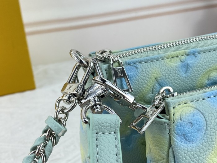 Louis Vuitton Womens Bags Clutch Wallets Luxury Brand Fashion Type Messenger Bags MULTI POCHETTE ACCESSOIRES M46180 Vert d'eau Green Sprayed and embossed grained cowhide leather