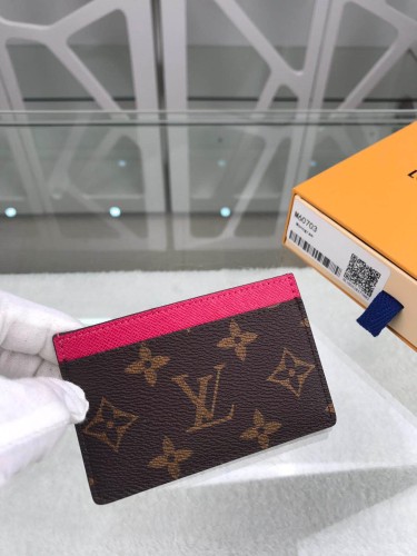Louis Vuitton Womens Mens Bags Card Holder Luxury Brand M60703 CARD HOLDER Fuchsia Pink Monogram coated canvas with Original Box
