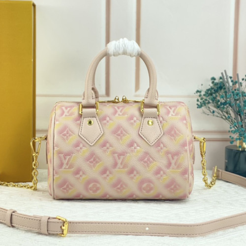 Louis Vuitton Womens Bags Luxury Brand Fashion Type Louis Vuitton SPEEDY BANDOULIÈRE 20 Pink Monogram Empreinte embossed supple grained cowhide leather with Original Box M46163