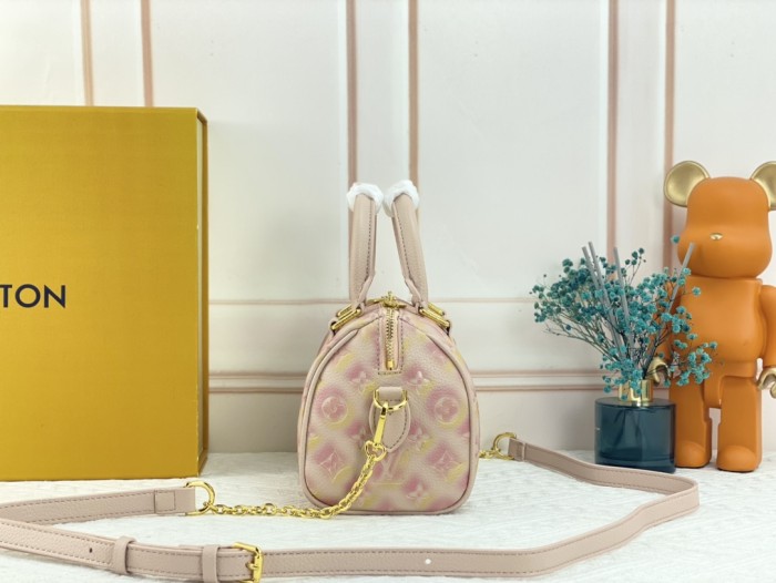 Louis Vuitton Womens Bags Luxury Brand Fashion Type Louis Vuitton SPEEDY BANDOULIÈRE 20 Pink Monogram Empreinte embossed supple grained cowhide leather with Original Box M46163