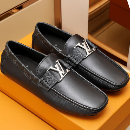 Louis Vuitton Men Shoes Luxury Brand LV Loafers Shoes with Original Box MONTE CARLO MOCCASINS 1A8F7B Black Calf leather and Monogram canvas
