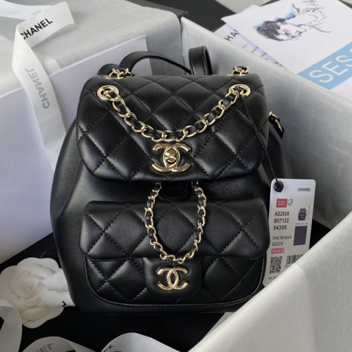 Chanel Womens Bags Drawstring Backpacks Shopping Bag Shiny Lambskin & Gold-Tone Metal with Original Box