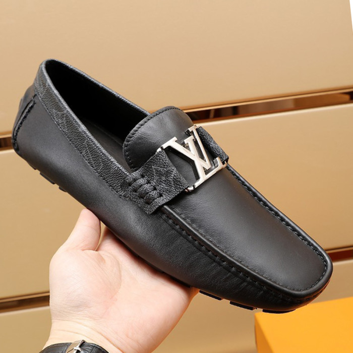 Louis Vuitton Men Shoes Luxury Brand LV Loafers Shoes with Original Box MONTE CARLO MOCCASINS 1A8F7B Black Calf leather and Monogram canvas