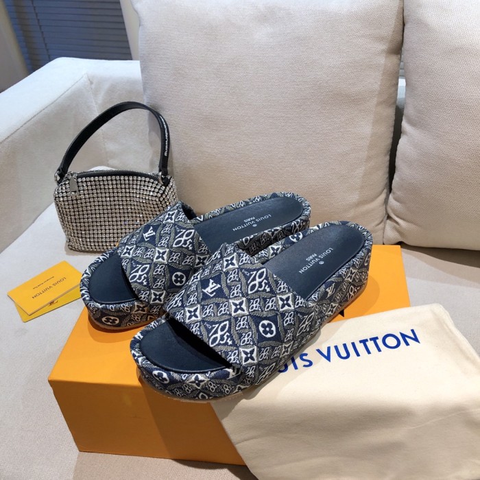 Louis Vuitton Womens Shoes Sandals Slippers Luxury Brand Louis Vuitton JUMBO FLATFORM MULE with Original Box 1A9QYY