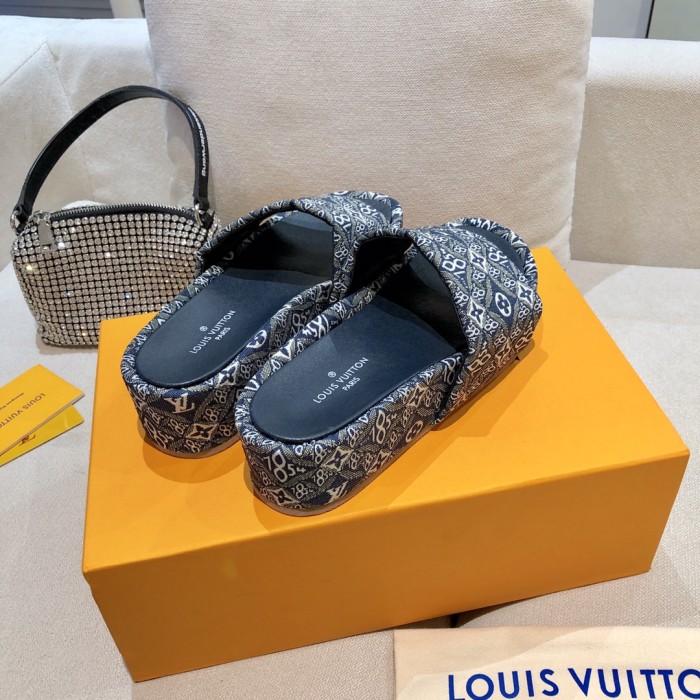 Louis Vuitton Womens Shoes Sandals Slippers Luxury Brand Louis Vuitton JUMBO FLATFORM MULE with Original Box 1A9QYY
