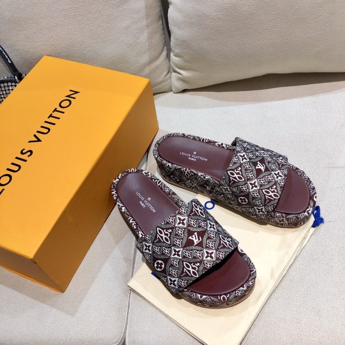 Louis Vuitton Womens Shoes Sandals Slippers Luxury Brand Louis Vuitton JUMBO FLATFORM MULE with Original Box 1A9QYY