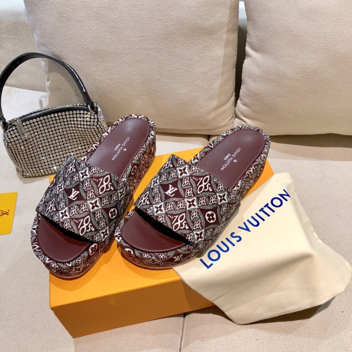 Louis Vuitton Womens Shoes Sandals Slippers Luxury Brand Louis Vuitton JUMBO FLATFORM MULE with Original Box 1A9QYY