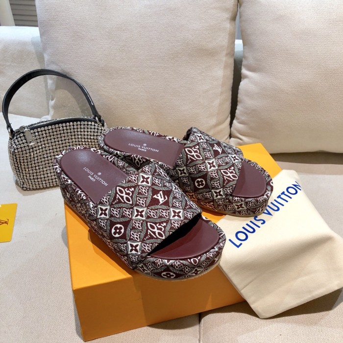 Louis Vuitton Womens Shoes Sandals Slippers Luxury Brand Louis Vuitton JUMBO FLATFORM MULE with Original Box 1A9QYY