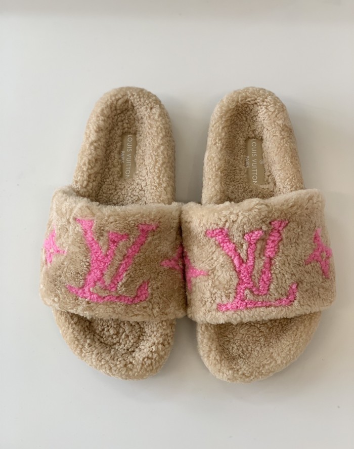 Louis Vuitton Womens Shoes Slide Slippers for Winter Wool Fabric Luxury Brand Designer PASEO FLAT COMFORT MULE with Original Box