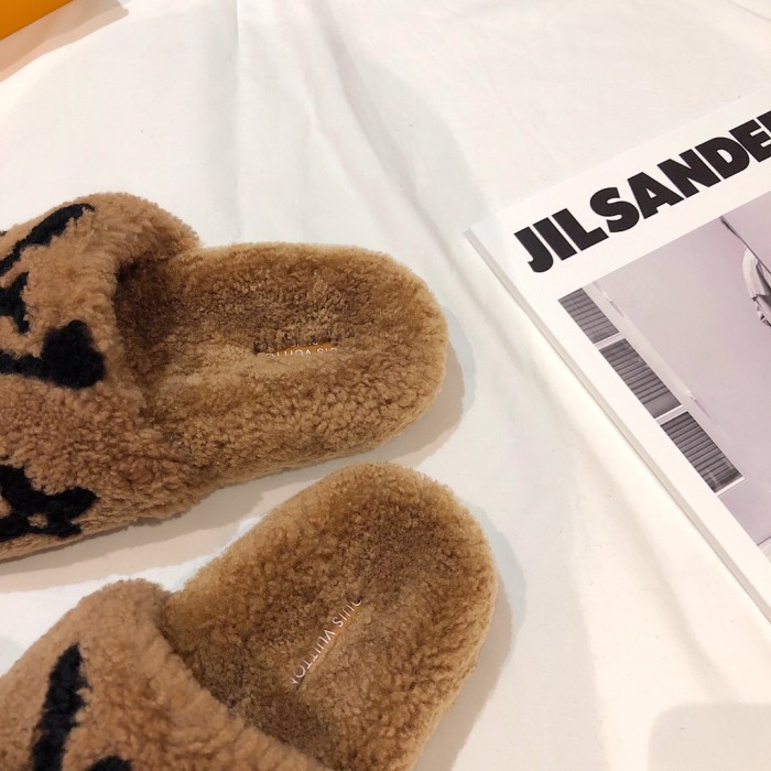 Louis Vuitton Womens Shoes Slide Slippers for Winter Wool Fabric Luxury Brand Designer PASEO FLAT COMFORT MULE with Original Box