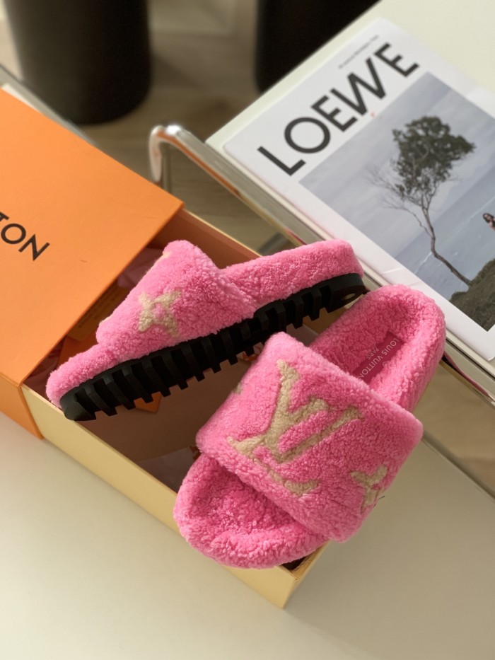 Louis Vuitton Womens Shoes Slide Slippers for Winter Wool Fabric Luxury Brand Designer PASEO FLAT COMFORT MULE with Original Box