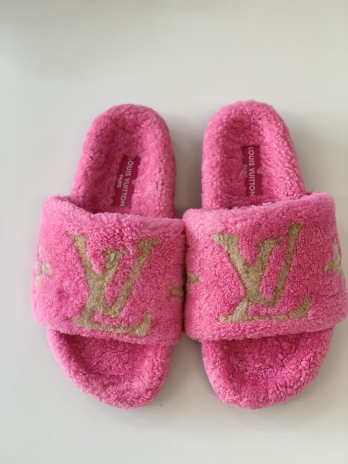 Louis Vuitton Womens Shoes Slide Slippers for Winter Wool Fabric Luxury Brand Designer PASEO FLAT COMFORT MULE with Original Box