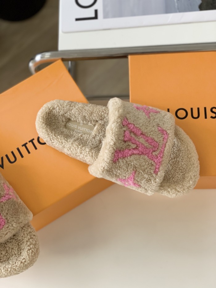 Louis Vuitton Womens Shoes Slide Slippers for Winter Wool Fabric Luxury Brand Designer PASEO FLAT COMFORT MULE with Original Box