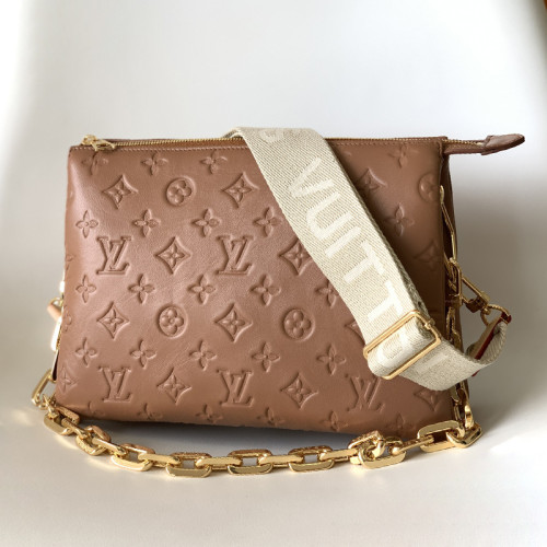 Louis Vuitton Womens Bags Messenger Shoulder Bags Luxury Brand COUSSIN PM M59277 with Original Box Taupe Monogram embossed puffy lambskin