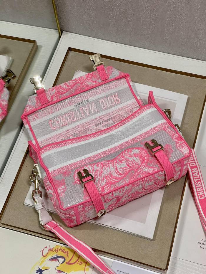 Dior Womens Mens Bags Shoulder Bags Luxury Fashion SMALL DIORCAMP BAG Transparent Canvas with Fluorescent Pink Toile de Jouy with Original Box M1241ORVJ_M956
