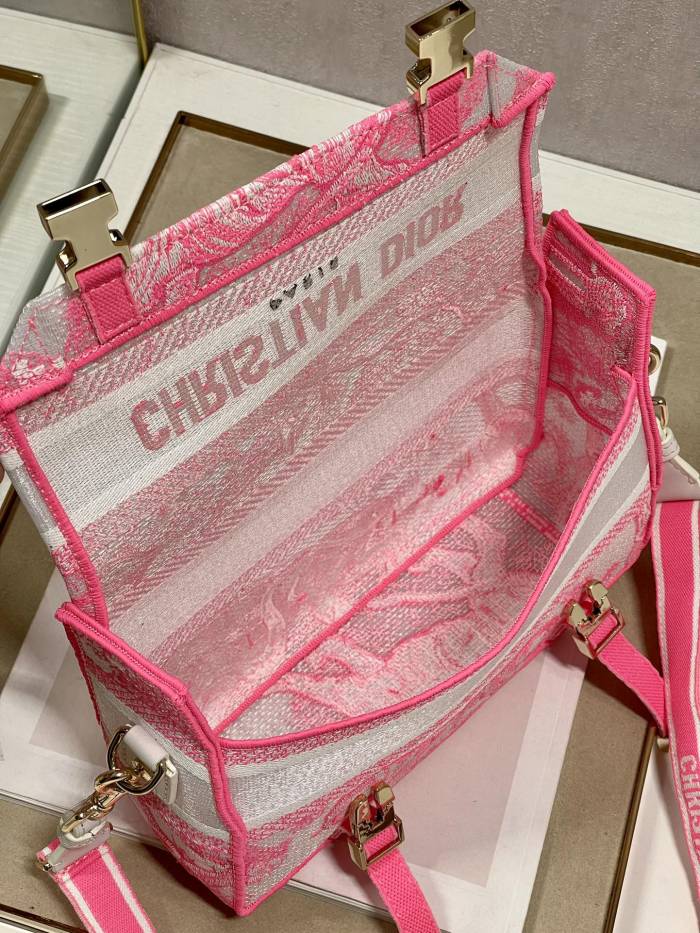 Dior Womens Mens Bags Shoulder Bags Luxury Fashion SMALL DIORCAMP BAG Transparent Canvas with Fluorescent Pink Toile de Jouy with Original Box M1241ORVJ_M956