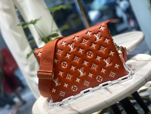 Louis Vuitton Womens Bags Messenger Shoulder Bags Luxury Brand COUSSIN PM M20761 with Original Box Terracotta Brown Monogram-embossed puffy lambskin