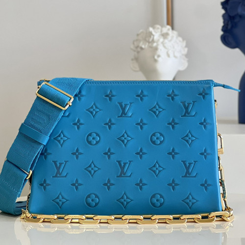 Louis Vuitton Womens Bags Messenger Shoulder Bags Luxury Brand COUSSIN PM M20769 with Original Box Turquoise Blue Monogram-embossed puffy lambskin