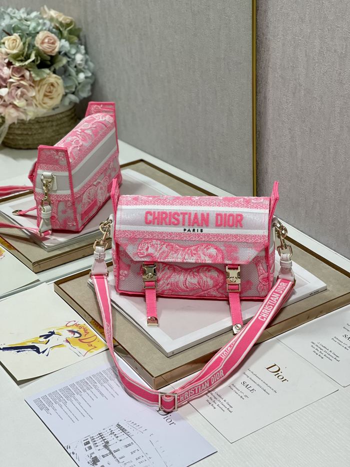 Dior Womens Mens Bags Shoulder Bags Luxury Fashion SMALL DIORCAMP BAG Transparent Canvas with Fluorescent Pink Toile de Jouy with Original Box M1241ORVJ_M956