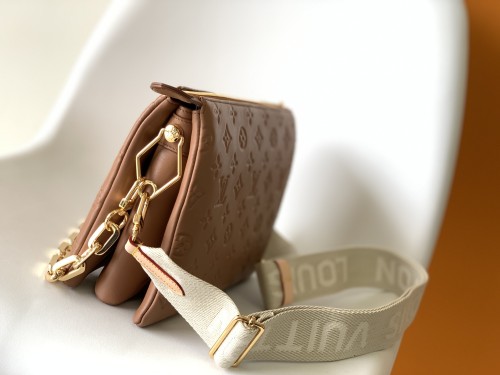 Louis Vuitton Womens Bags Messenger Shoulder Bags Luxury Brand COUSSIN PM M59277 with Original Box Taupe Monogram embossed puffy lambskin