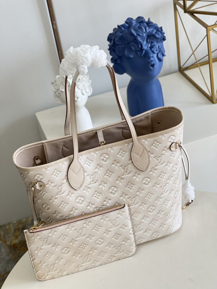 Louis Vuitton Womens Bags Handbags Luxury Brand Fashion Type NEVERFULL MM M46231 Pale Beige Sprayed and embossed grained cowhide leather