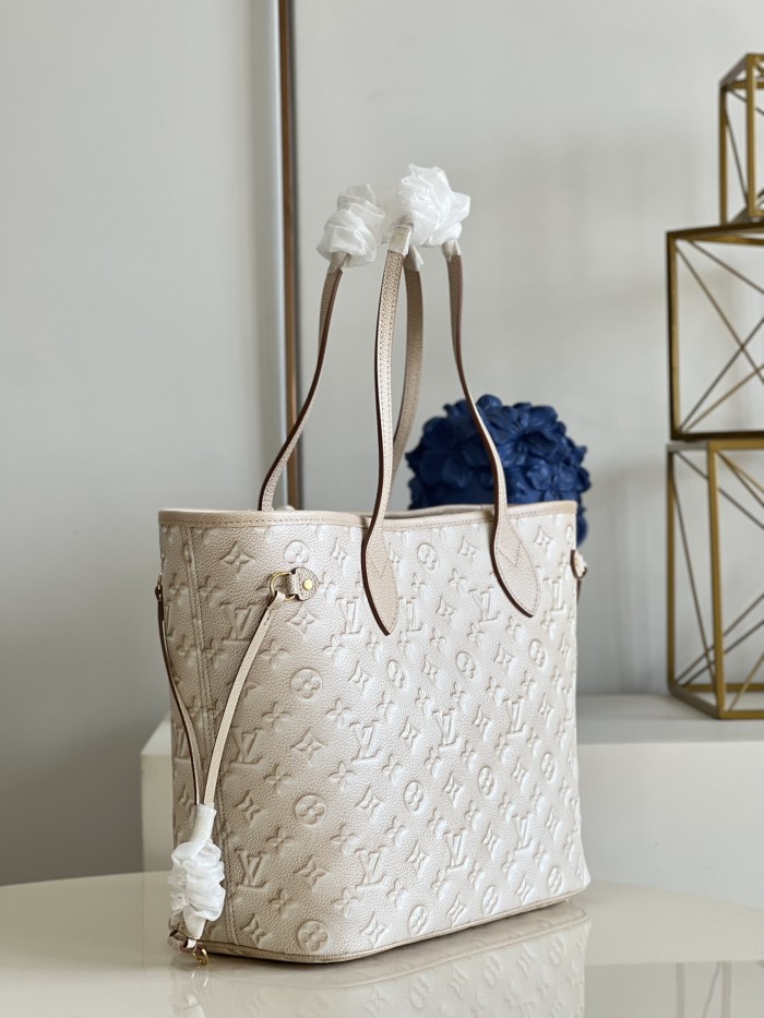 Louis Vuitton Womens Bags Handbags Luxury Brand Fashion Type NEVERFULL MM M46231 Pale Beige Sprayed and embossed grained cowhide leather