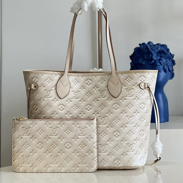 Louis Vuitton Womens Bags Handbags Luxury Brand Fashion Type NEVERFULL MM M46231 Pale Beige Sprayed and embossed grained cowhide leather