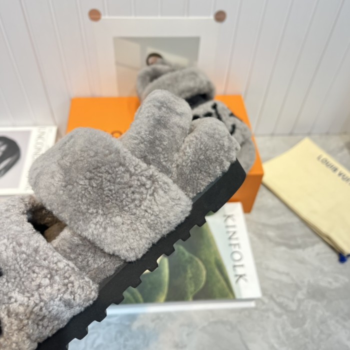 Louis Vuitton Womens Shoes Slide Slippers for Winter Wool Fabric Luxury Brand Designer PASEO FLAT COMFORT MULE with Original Box