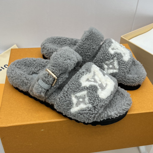 Louis Vuitton Womens Shoes Slide Slippers for Winter Wool Fabric Luxury Brand Designer PASEO FLAT COMFORT MULE with Original Box