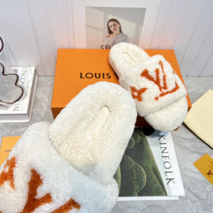 Louis Vuitton Womens Shoes Slide Slippers for Winter Wool Fabric Luxury Brand Designer PASEO FLAT COMFORT MULE with Original Box