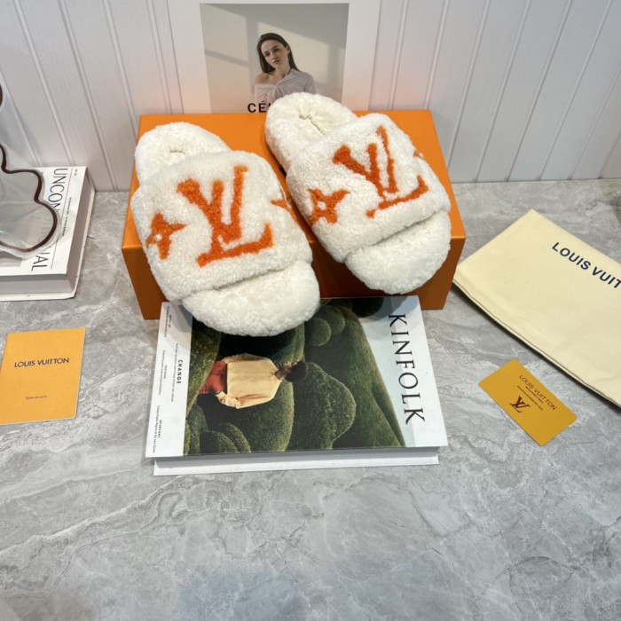Louis Vuitton Womens Shoes Slide Slippers for Winter Wool Fabric Luxury Brand Designer PASEO FLAT COMFORT MULE with Original Box