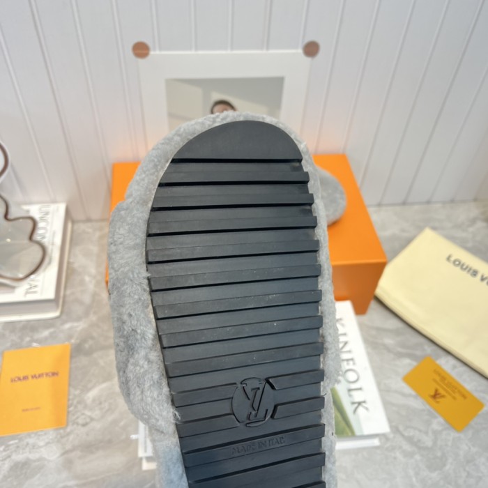 Louis Vuitton Womens Shoes Slide Slippers for Winter Wool Fabric Luxury Brand Designer PASEO FLAT COMFORT MULE with Original Box